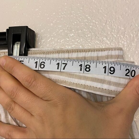 Liz Claiborne Belted tan flax Striped Crop Pants linen coastal beachy plus 2XL - Picture 7 of 14